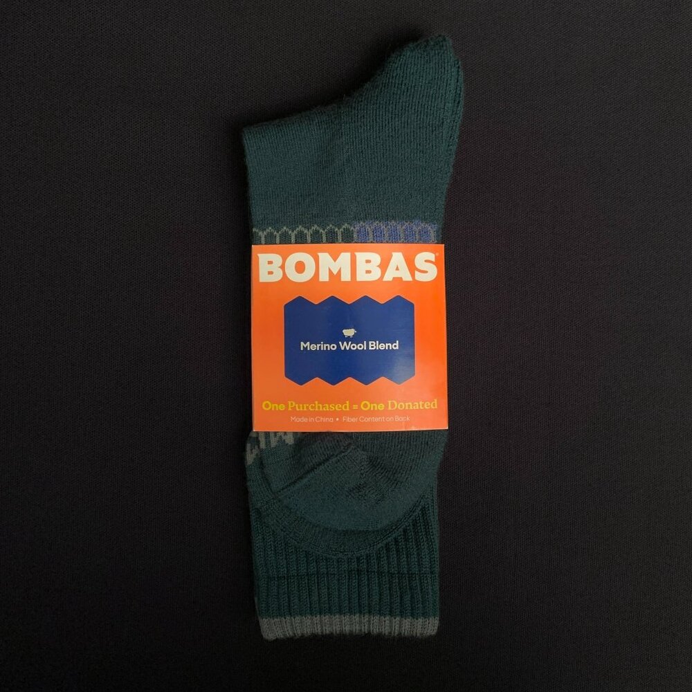 BOMBAS 1 Pair Merino Wool Blend Calf Crew Socks LARGE Green